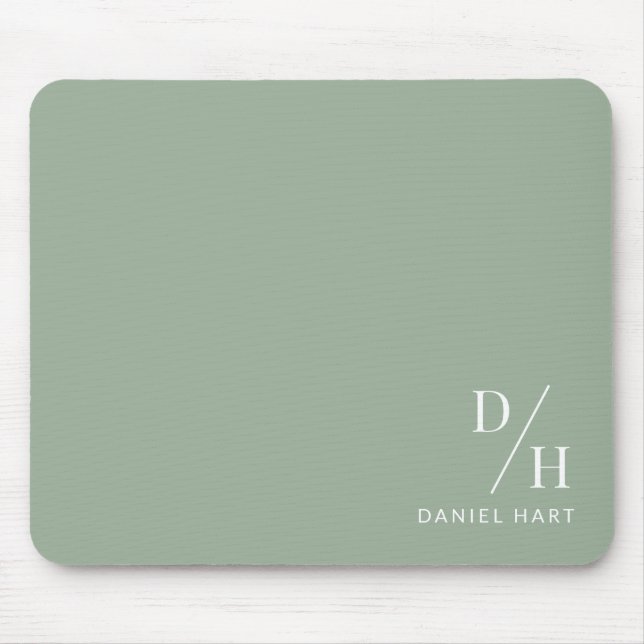 Personalized Minimalist Initial Name Sage Green Mouse Pad (Front)