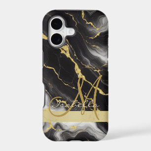 Personalized Minimalist Modern Black Gold Marble