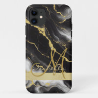 Personalized Minimalist Modern Black Gold Marble