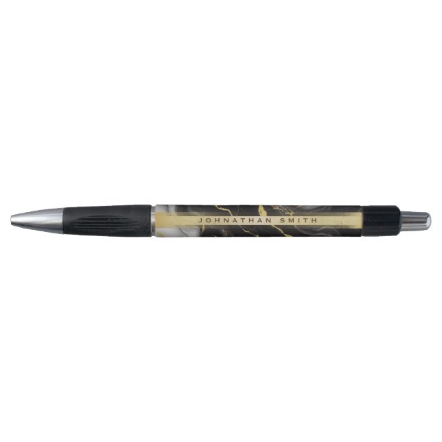 Personalized Minimalist Modern Black Gold Marble Pen (Front)