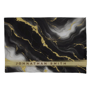Personalized Minimalist Modern Black Gold Marble Pillowcase