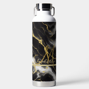 Personalized Minimalist Modern Black Gold Marble Water Bottle