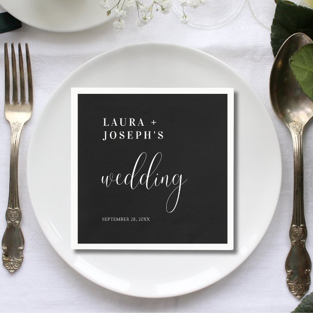 Personalized Minimalist Modern Black Wedding Napkin (Creator Uploaded)