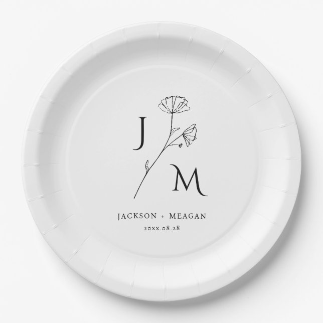 Personalized Minimalist Monogram Paper Plate (Front)