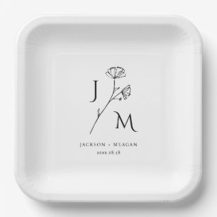 Personalized Minimalist Monogram Paper Plate