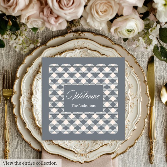 Personalized Minimalist Napkins Light Grey Plaid (Personalized Minimalist Napkins Light Grey Plaid)