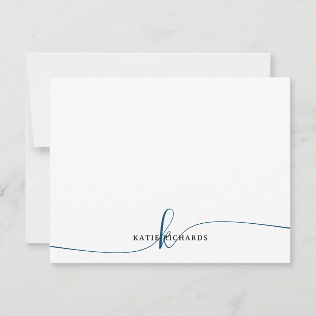 Personalized Minimalist Navy Blue Note Card (Front)