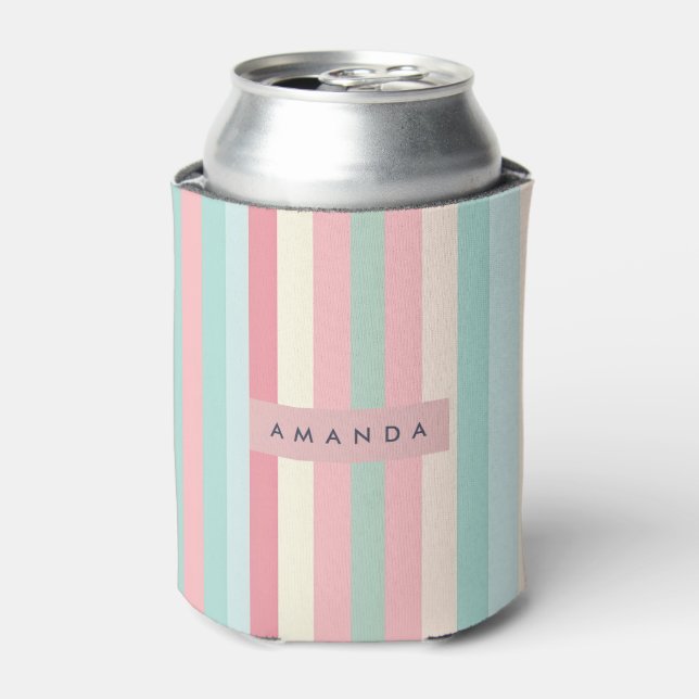 Personalized Minimalist Pastel Stripes  Can Cooler (Can Front)