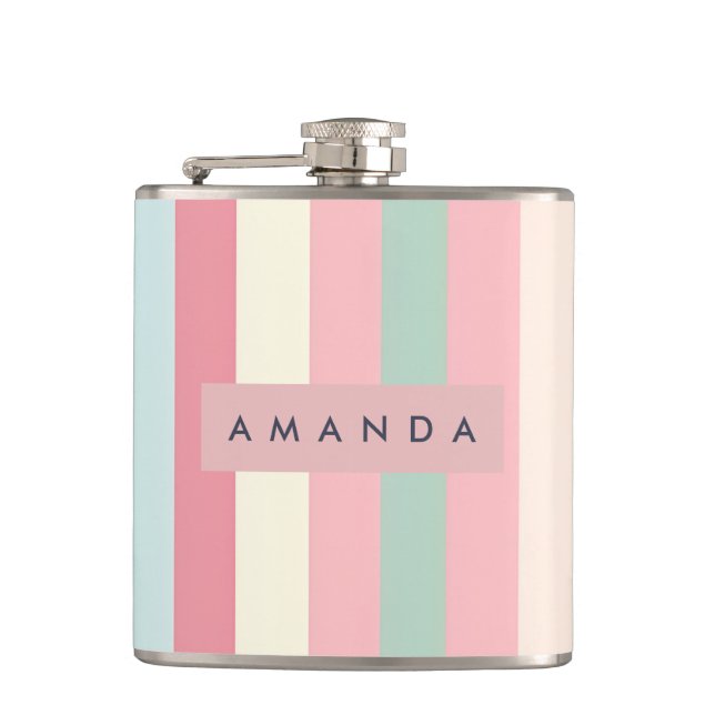 Personalized Minimalist Pastel Stripes  Hip Flask (Front)