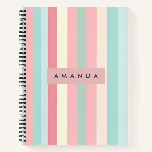 Personalized Minimalist Pastel Stripes  Notebook (Front)