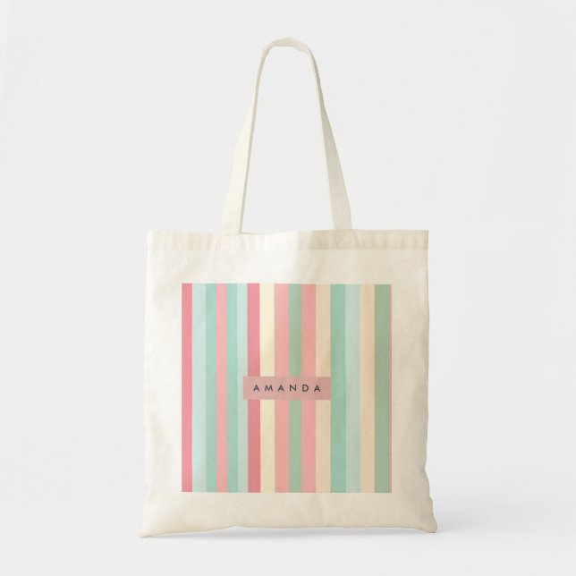 Personalized Minimalist Pastel Stripes  Tote Bag (Front)