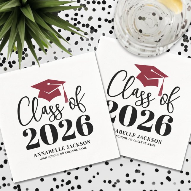 Personalized Minimalist Red Graduation Napkin (Personalized Minimalist Red Graduation Napkins)