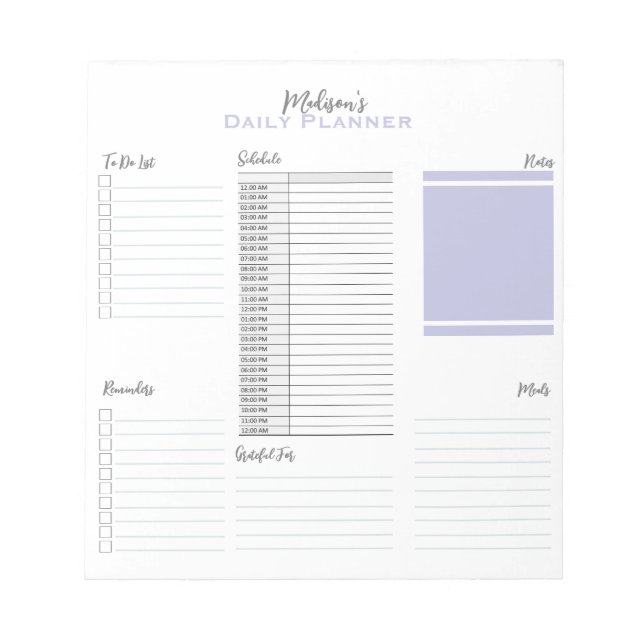 Personalized Minimalist Schedule Daily Planner  Notepad (Front)