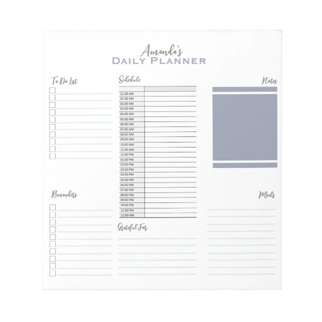 Personalized Minimalist Schedule Daily Planner  Notepad (Front)