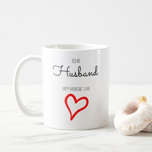 Personalized Minimalist Script Heart Valentine Day Coffee Mug (With Donut)