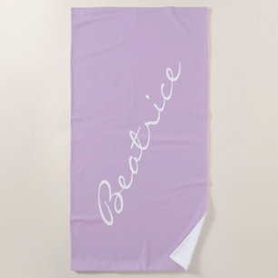 Personalized Minimalist Script Name Pastel Purple Beach Towel