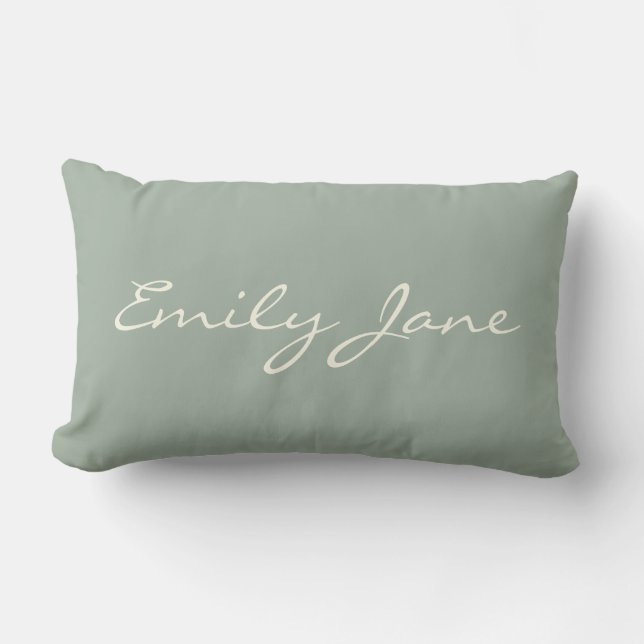 Personalized Minimalist Script Name Sage Green Lumbar Pillow (Front)