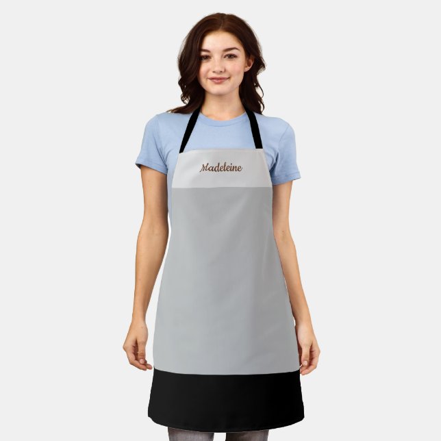 Personalized Minimalist Shades of Grey/Black Apron (Worn)