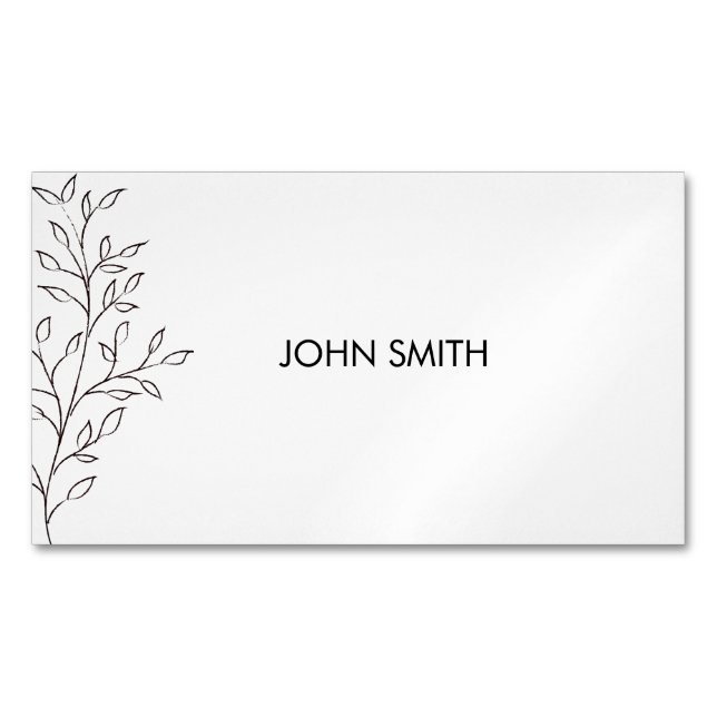 Personalized Minimalist Sketch Leaf Magnetic Business Card (Front)