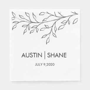 Personalized Minimalist Sketch Leaf Napkin