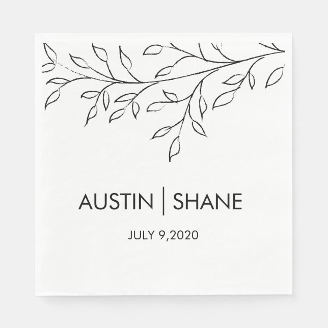 Personalized Minimalist Sketch Leaf Napkin (Front)