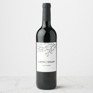 Personalized Minimalist Sketch Leaf Wine Label