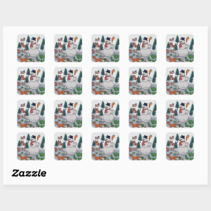 Personalized Minimalist Snowy Friends' Adventure Square Sticker