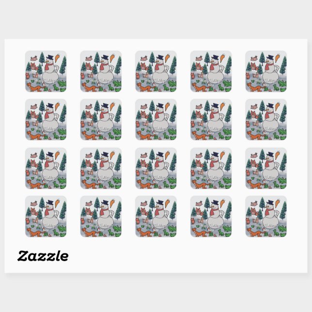 Personalized Minimalist Snowy Friends' Adventure Square Sticker (Sheet)