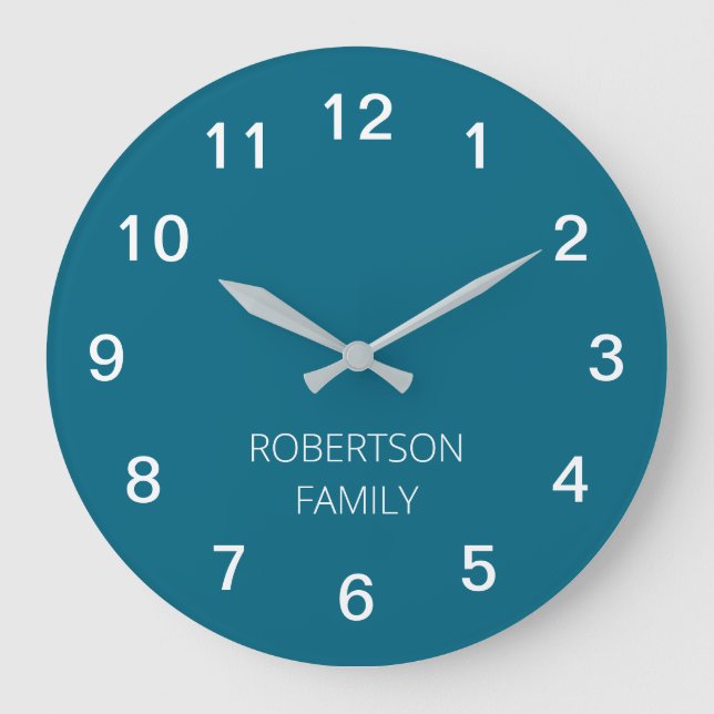 Personalized Minimalist Turquoise Blue Wall Clock (Front)