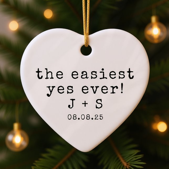 Personalized Minimalist Typography Engaged Ceramic Ornament (Creator Uploaded)