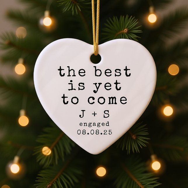 Personalized Minimalist Typography Engaged Ceramic Ornament (Creator Uploaded)