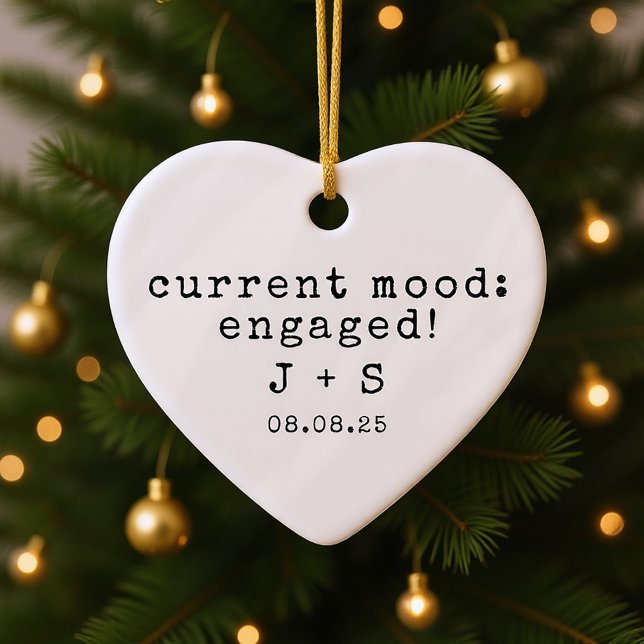 Personalized Minimalist Typography Engaged Ceramic Ornament (Creator Uploaded)