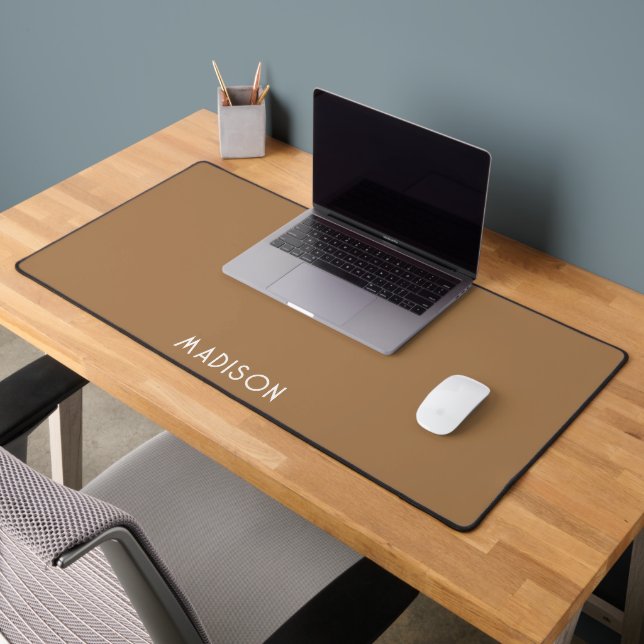 Personalized Minimalist Typography Solid Brown Desk Mat (Office 2)