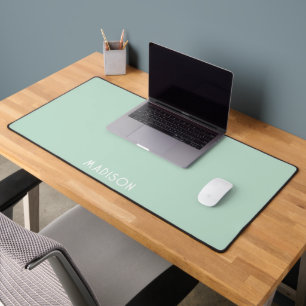 Personalized Minimalist Typography Solid Green  Desk Mat