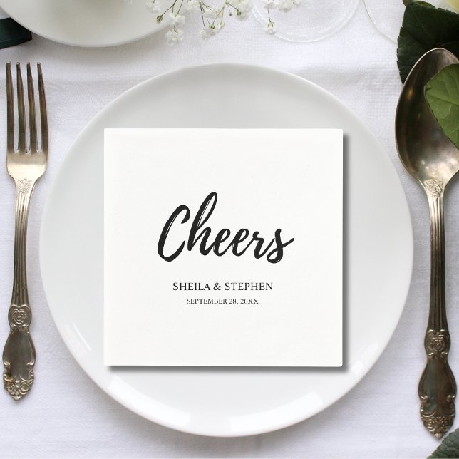 Personalized Minimalist Wedding Cheers Cocktail Napkin (Creator Uploaded)