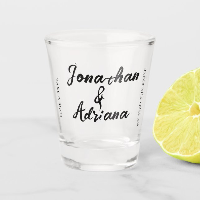 Personalized Minimalist Wedding Shot Glass (Front)