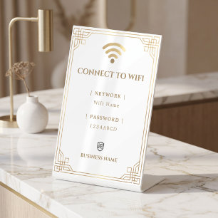 Personalized Minimalist White Gold Art Deco Wifi Pedestal Sign