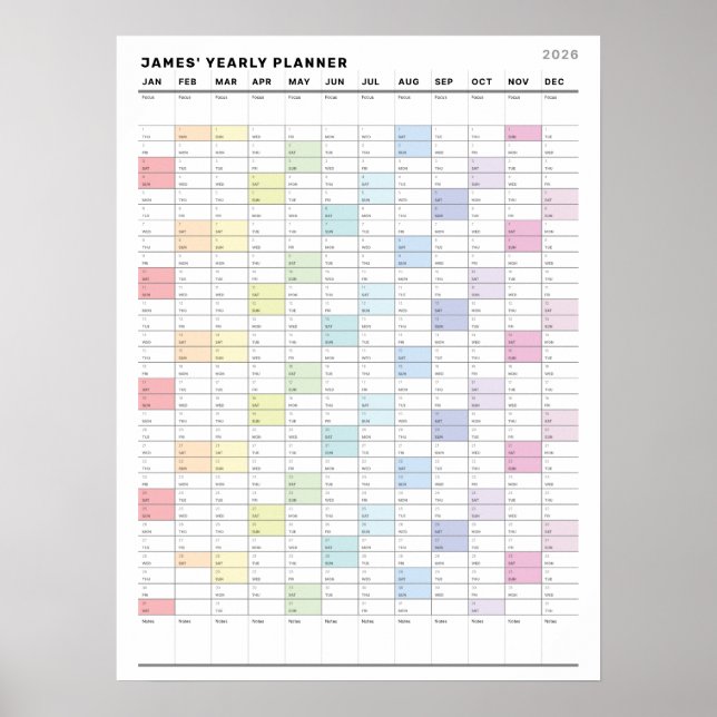 Personalized Minimalist Yearly Planner Poster (Front)