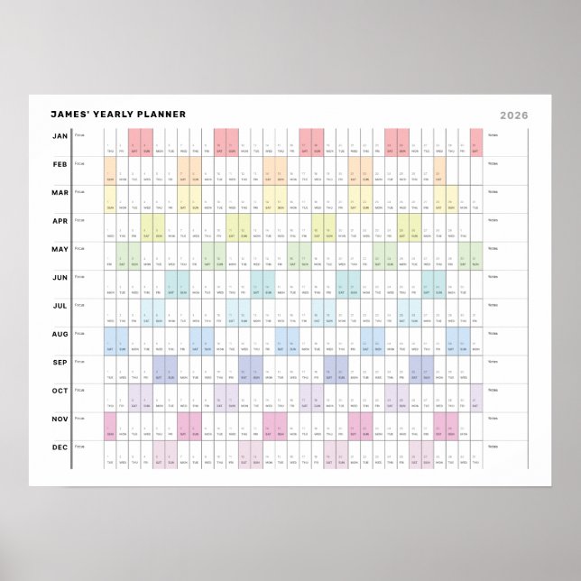 Personalized Minimalist Yearly Planner Poster (Front)