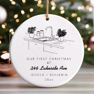Personalized Minimalistic New Apartment Christmas Ceramic Ornament