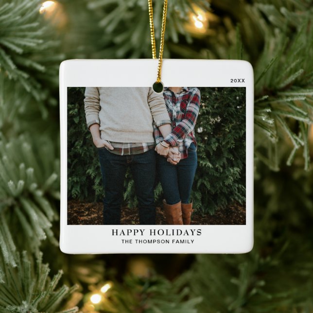 Personalized Minimalistic Single Photo Christmas Ceramic Ornament (Tree)