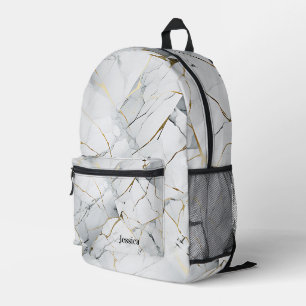 Personalized Minimalistic White Marbled Printed Backpack