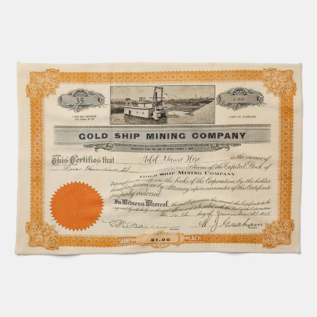 Personalized Mining Stock Kitchen Towel (Horizontal)
