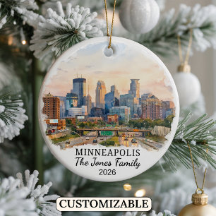 Personalized Minneapolis Ornament, Minnesota Ceramic Ornament