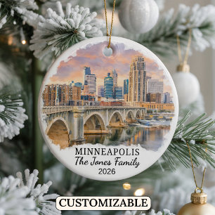 Personalized Minneapolis Ornament, Minnesota Ceramic Ornament