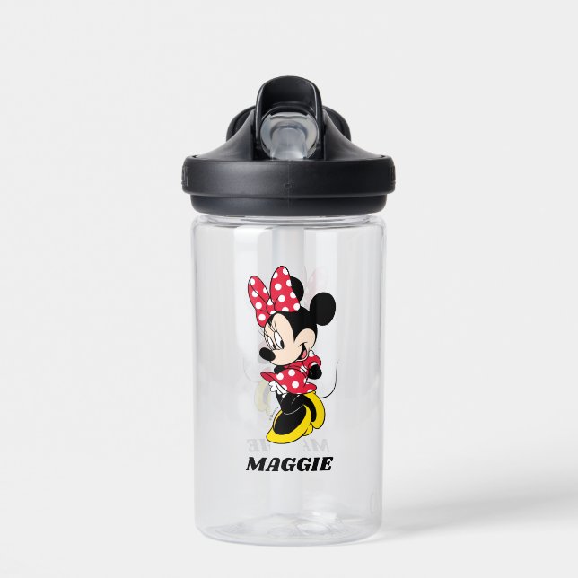 Personalized Minnie Mouse in Red Polka Dot Dress Water Bottle (Front)