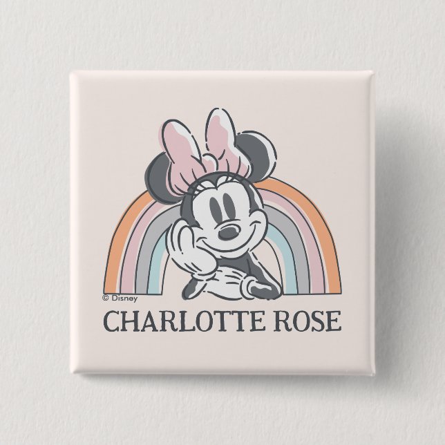 Personalized Minnie Mouse Rainbow 2 Inch Square Button (Front)
