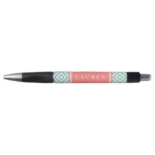 Personalized Mint and Coral Diamonds Pattern Pen