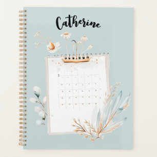 Personalized Mint and Gold Floral  Planner