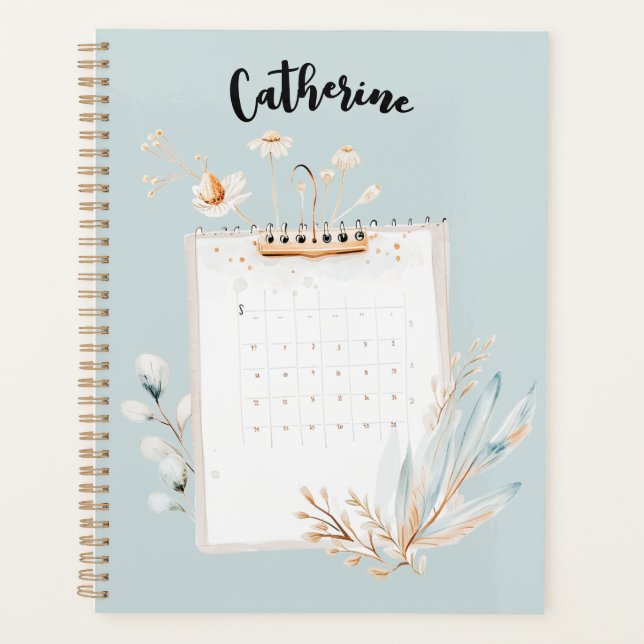 Personalized Mint and Gold Floral  Planner (Front)